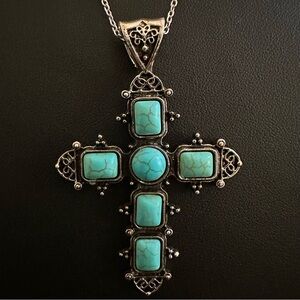 Faux Turquoise Cross Necklace
